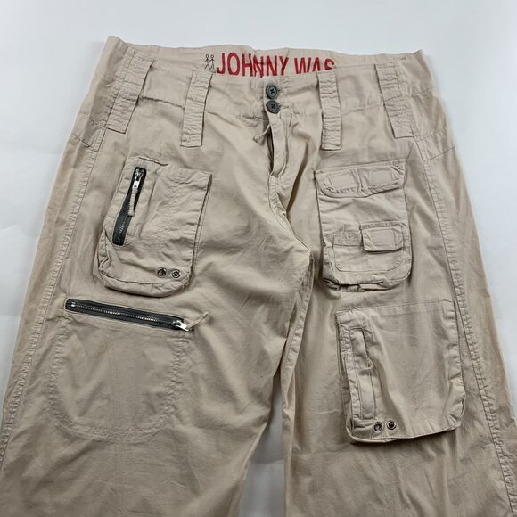 Johnny Was Tan Lightweight Poplin Wide Leg Cargo Pant 6 - Picture 2 of 9